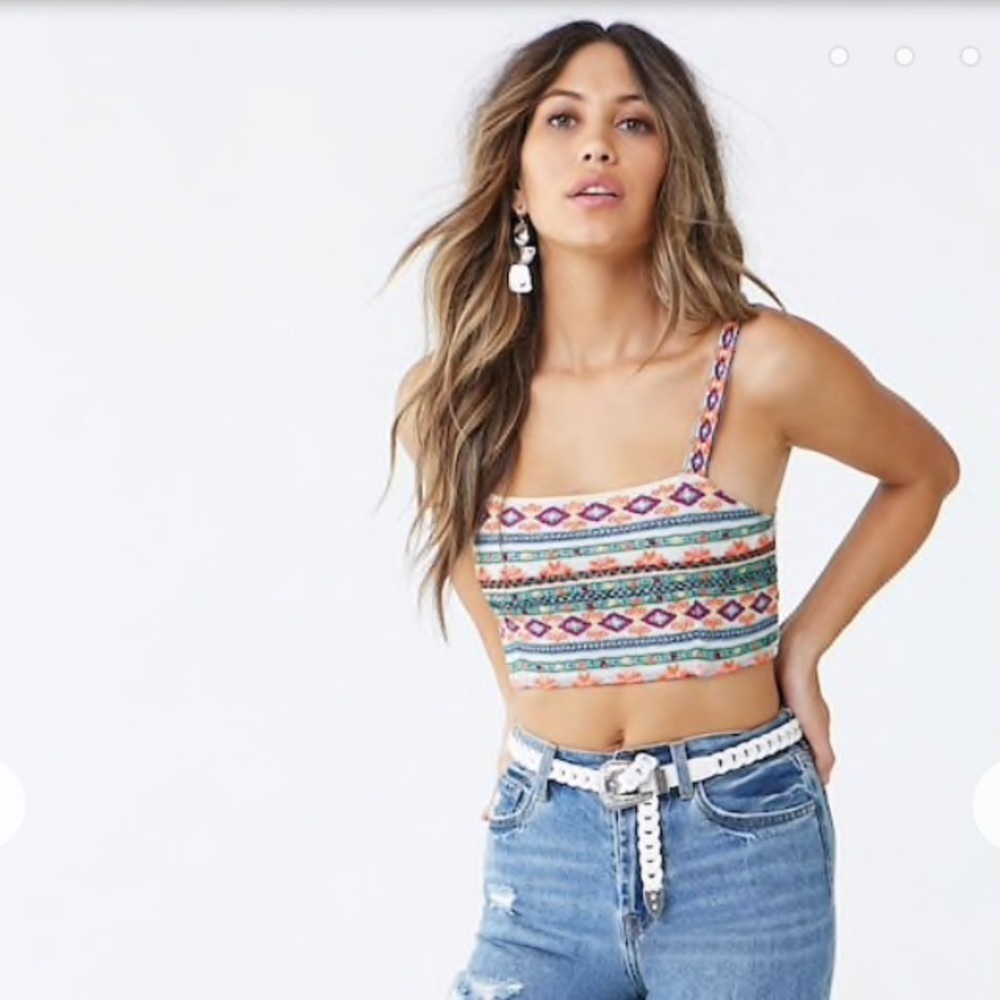 Forever 21 Woven Embroidered Crop Top Aztec Western Print Y2K